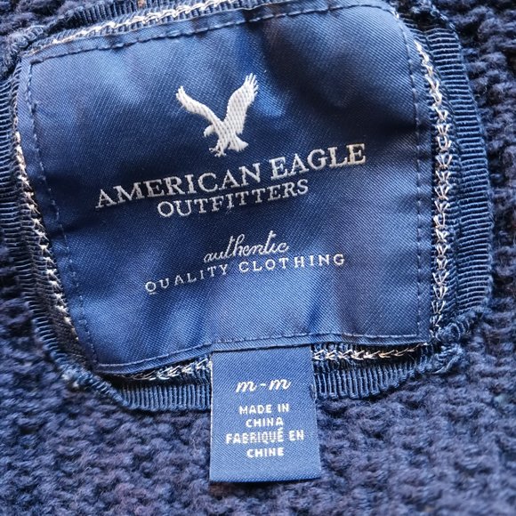 American Eagle Live Your Life Full Zip Cable Knit Hoodie – Navy Blue, Size M - Picture 10 of 16